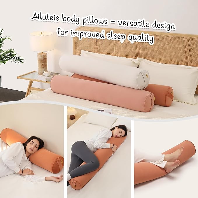 Body Pillow for Adults,Long Round Pillow,Big Cylindrical Pillow,Large Full Bolster Pillows for Side Sleepers (Amber Orange, 39.37"*7.87")