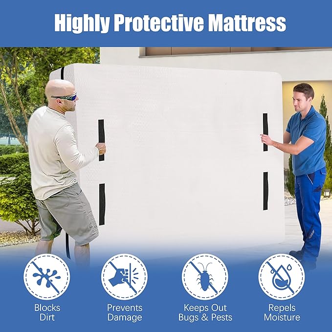 HOMESURE Mattress Bags for Moving and Storage with 8 Handles - Mattress Cover for Moving - Heavy Duty, Strong Zipper Closure, Moving Supplies & Moving Bag - Semi-Transparent, Cali King
