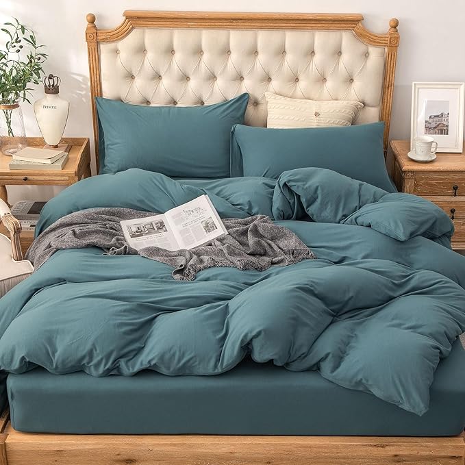 PURE ERA Jersey Knit Duvet Cover Set 100% T-Shirt Cotton Super Soft Comfy 3pc Bedding Set with Zipper Closure (Solid Cerulean Blue, Oversized Queen)