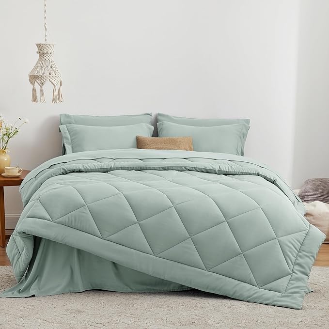 Love's cabin Twin XL Comforter Set Aqua, 5 Pieces Twin XL Bed in a Bag, All Season Bedding Sets with 1 Comforter, 1 Flat Sheet, 1 Fitted Sheet, 1 Pillowcase and 1 Pillow Sham | Soft, Breathable, Lightweight, Comfortable