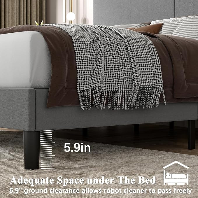 VECELO Full Size Bed Frame with Charging Station, Type-C & USB Ports, Upholstered Platform Design, No Box Spring Needed, Noise Free, Easy Assembly, Dark Grey