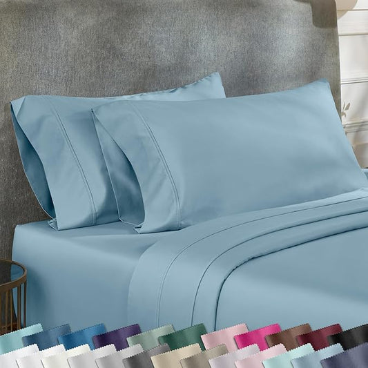 California Design Den Standard Queen Size Pillowcase Set - 400 Thread Count, 100% Cotton Sateen, Set of 2 Pillow Covers, Soft and Breathable - Sky Blue