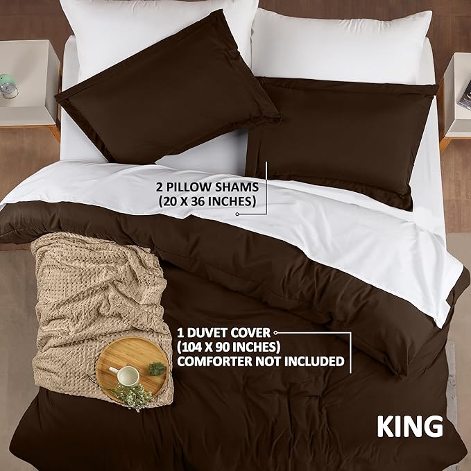 Utopia Bedding Duvet Cover King Size - 3 Piece with Zipper Closure - 1 Comforter Cover 104X90 Inches & 2 Pillow Shams 20X36 Inches (Brown) Comforter Not Included