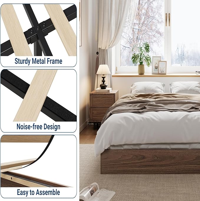 IDEALHOUSE Platform Bed Frame Twin Size,Wooden Slat Support,No Box Spring Needed, Easy Assembly, Walnut