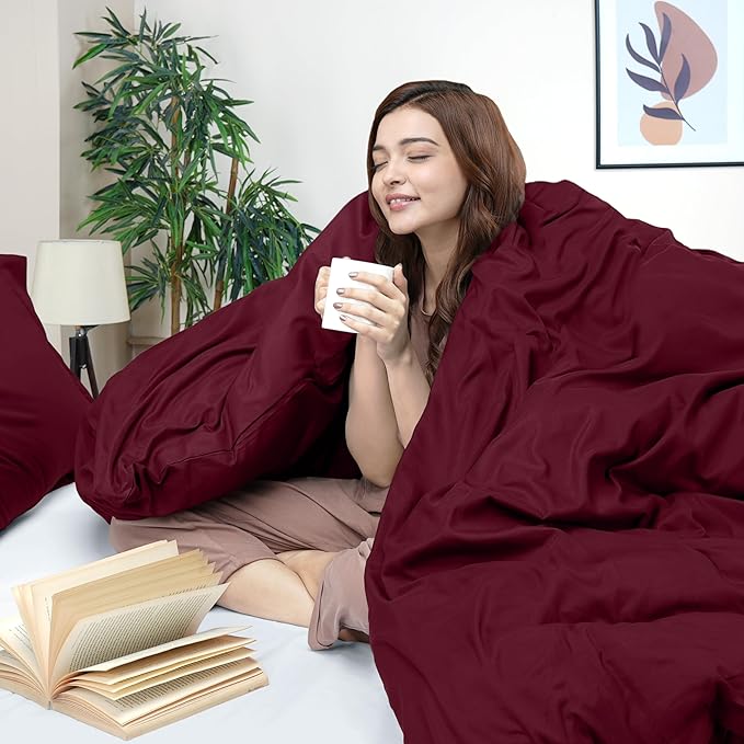 Utopia Bedding Duvet Cover Twin Size - 2 Piece with Zipper Closure - 1 Comforter Cover 68X90 Inches & 1 Pillow Sham 20X26 Inches (Burgundy) Comforter Not Included