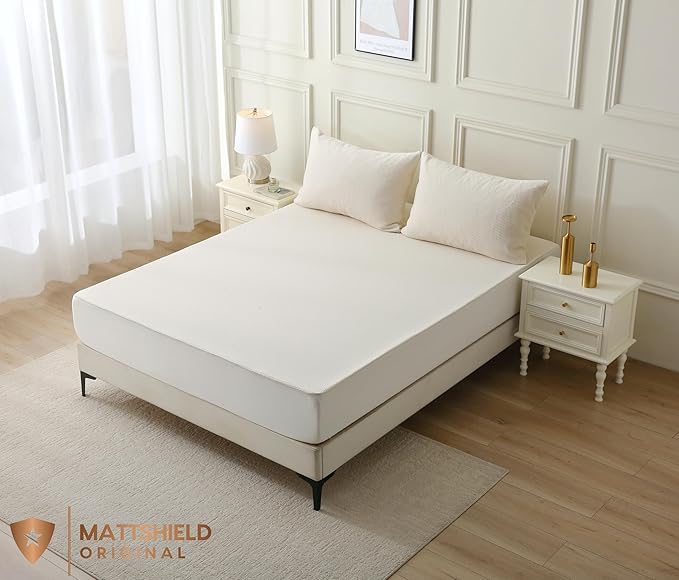 Deluxe Cooling Mattress Protector Cali King - Waterproof - Crisp, Breathable Organic Cotton Percale Surface - OCS Certified 280GSM 3D Air-Knit Mattress Pad - Noiseless Deep Pocket