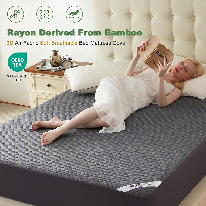 Waterproof Mattress Protector, California King Size Mattress Pad Fitted 6"-18" Deep Pocket, 3D Air Fabric Bed Mattress Cover Noiseless Washable for Home, Bedroom, Hotel(Carbon Gray)