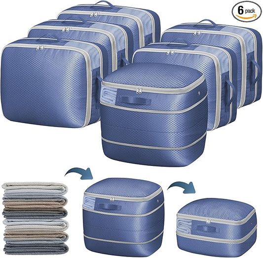 DIMJ Compression Storage Bags 6 Pack - Blanket Storage Bags with Window Zipper, Ultra Space Saving Self Compression Organizer for Puffer Jacket, Bedding, Lightweight Comforter Duvet, Sweater, Sheet