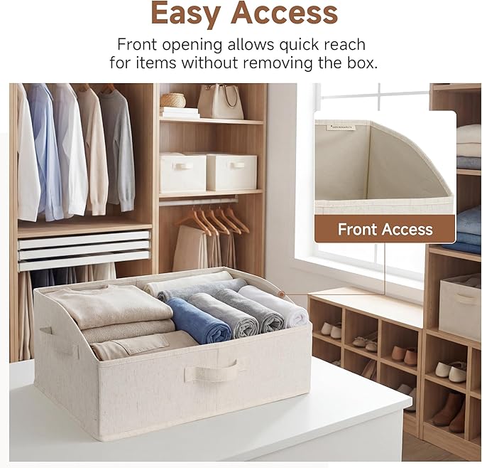 StorageWorks Trapezoid Storage Bins, Closet Organizers and Storage, Fabric Clothes Closet Bins, Shelf Baskets, Clothing, Toys, Towels, Large, Beige(Cotton-linen), 3-Pack