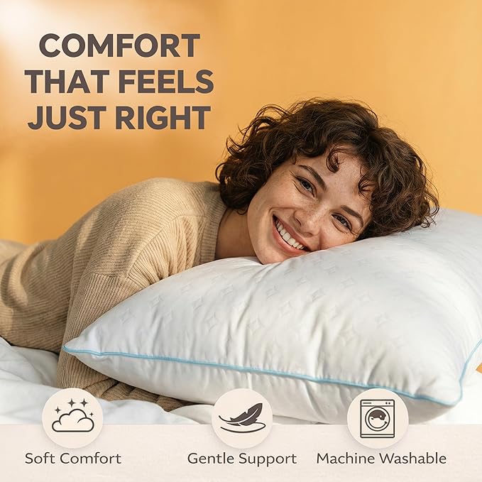 Pillows Standard Size Set of 2 – Standard Bed Pillows for Sleeping, Down Alternative Fill, Supportive Comfort, Hotel Style, Machine Washable, for Side Back Stomach Sleepers