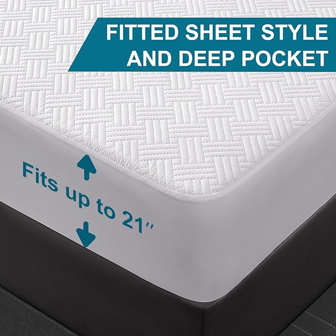 GOPOONY Waterproof Mattress Protector King Size - Breathable, Noiseless, Ultra-Soft Bed Cover, Mattress Pad Cover with Deep Stretchable Pockets 8"-21" (White)