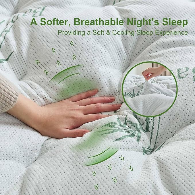 Whatsbedding Memory Foam Mattress Topper, Fluffy 5 Inches Thick Slow Rebound Memory Foam Topper with Cooling Viscose Made from Bamboo Cover, 2300 GSM Pillow Top Mattress Topper with Deep Pocket