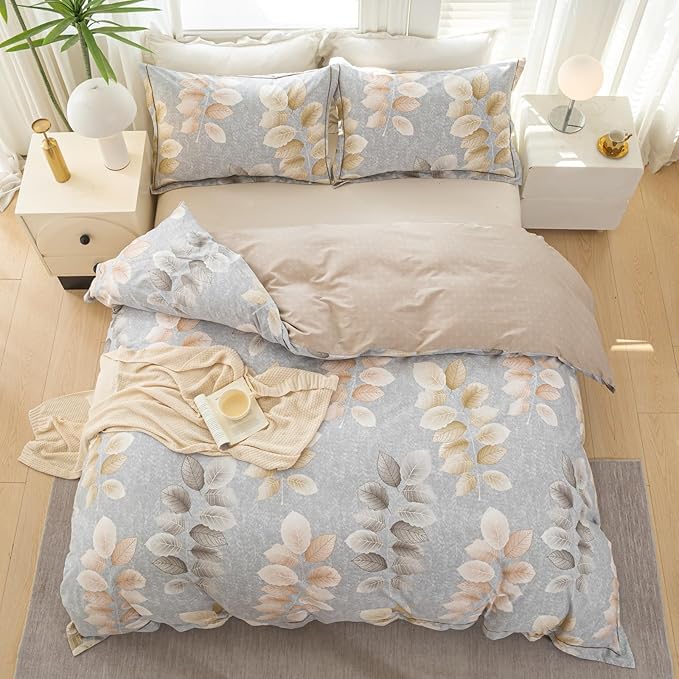 OAITE Duvet Cover Set Queen Size Floral Pattern 500 Thread Count Ultra Soft 100% Cotton Duvet Cover Sets 3-PC, Breathable Duvet Cover with Zipper Closure & Corner Ties