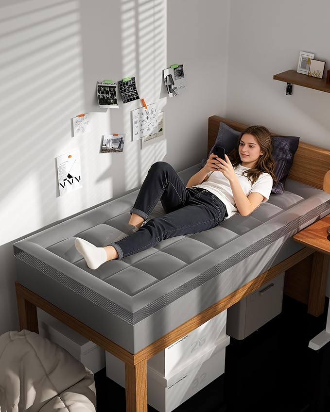 ChiXpace 4 Inch Twin XL Mattress Topper Dual Layer Memory Foam Mattress Topper, Soft Pillow Top Mattress Cover, Gel Foam Mattress Egg Crate Design, Twin XL Size Mattresses Pad (Grey)