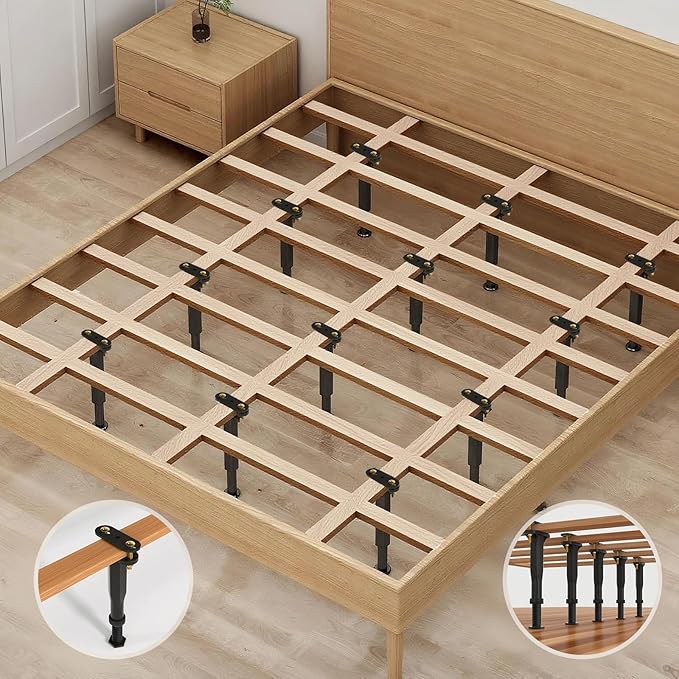 Yuleimy Adjustable Bed Center Support Legs (7.7"-13.3"), 3-in-1 Clamp-On (No Drill) & Screw-In Bed Slats Support, Heavy Duty Rust-Proof Polymer Replacement Legs for Queen King Metal/Wood Frame, 6 Pack