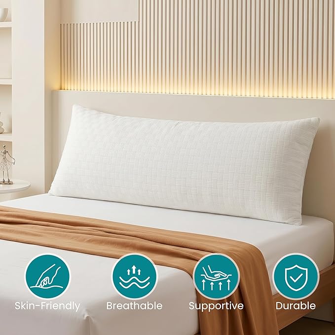 Oubonun Full Body Pillow for Adults, Soft and Fluffy Large Body Pillow for Sleeping, Premium Long Bed Pillow for Side Sleepers(20x54,Cream)