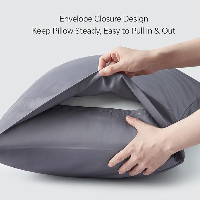 BEDELITE King Size Pillow Cases Set of 2, Rayon Derived from Bamboo, Cooling Pillow Cases for Hot Sleepers & Night Sweats, Breathable and Silky Soft Envelope Pillowcases(Grey, 20"x36")