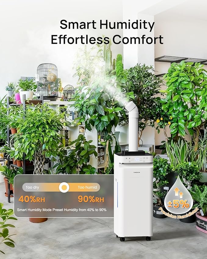 YOKEKON Humidifier Large Room 5.8Gal/22L, 2500 sq.ft. Cool Mist Humidifiers for Home Bedroom with Flame & Night Light, Top Fill Whole House Humidifier with Extension Tube, Plants, Kids, Adults, White