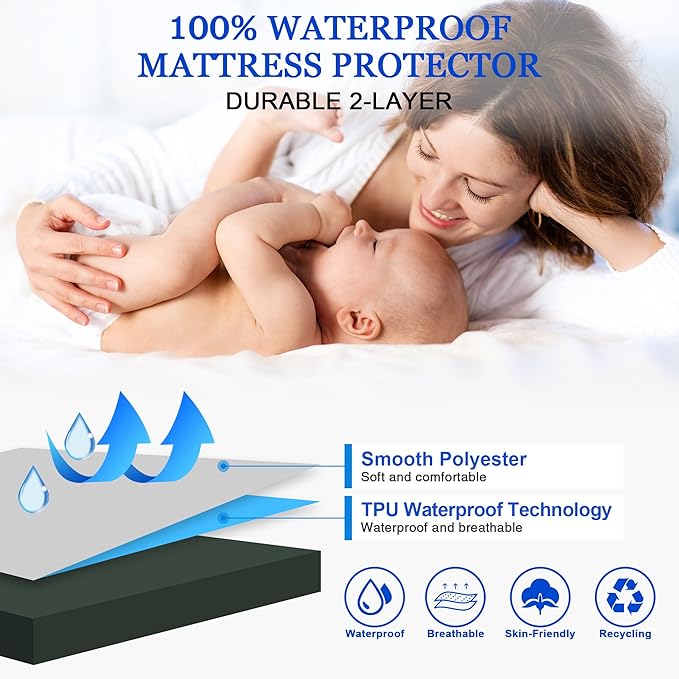 Sufdari King Size Mattress Protector,Waterproof Mattress Protector,Fitted Sheet Style Mattress Cover with 18" Deep Pocket,Washable and Comfortable-Green,King