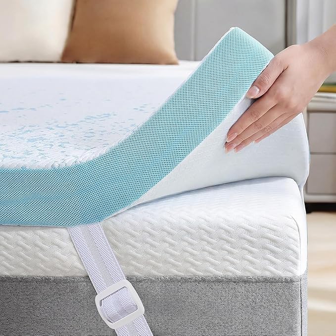 OhGeni 3 Inch Cooling Twin XL Gel Memory Foam Mattress Topper Pad,Soft Bed Cover with Anti-Slip Base,Zipper & Straps,Extra Comfort & Back Pain Relief,College Dorm Room Essential