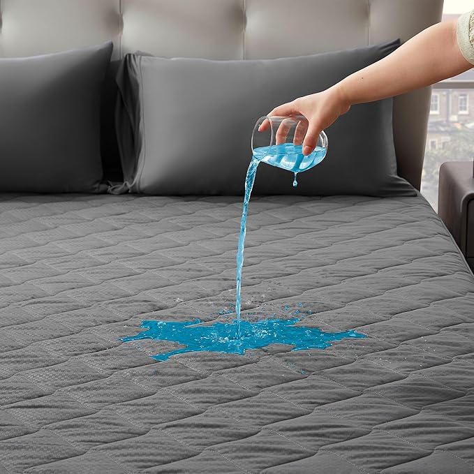 SLEEP ZONE Waterproof Mattress Protector Pad Twin XL Machine Washable, Breathable Mattress Topper with Deep Pockets, All-Season Use, Hotel Quality (Twin XL, Grey)