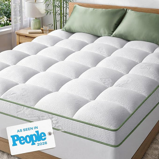 Extra-Thick 2 Inch King Size Mattress Topper - Ultra Plush & Soft Viscose Derived from Bamboo Mattress Pad, Naturally Cooling & Perfect for Full Body Support, Snow White