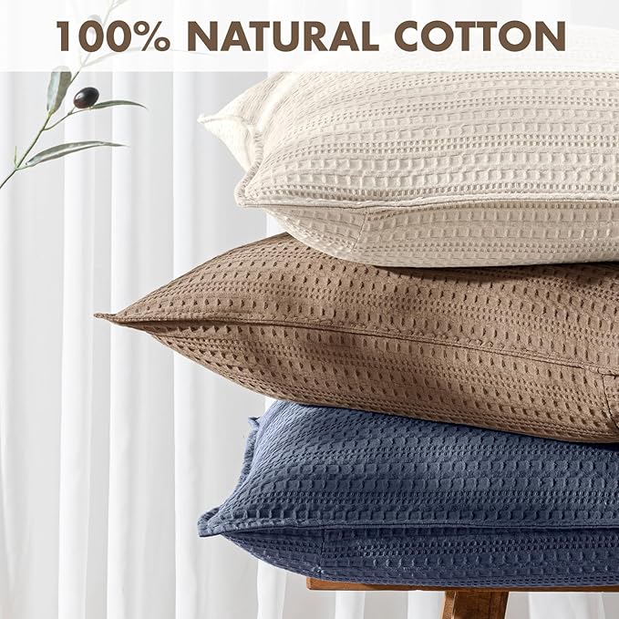 100% Cotton Waffle Pillow Shams Standard Size, 2 Pack 20x26 Decorative Pillow Covers for Bed Couch Sofa, Neutral Weave Cushion Cases Modern Farmhouse Home Decor, Brown