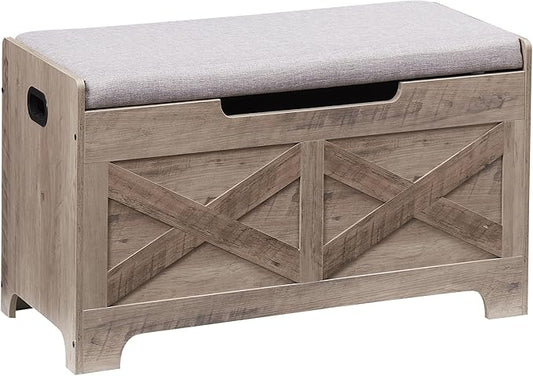 GarveeHome 39.4 in Storage Chest, Wooden Storage Bench with Safety Hinges, Easy Assembly, Large Shoe Bench for Entryway, Living Room, Bedroom