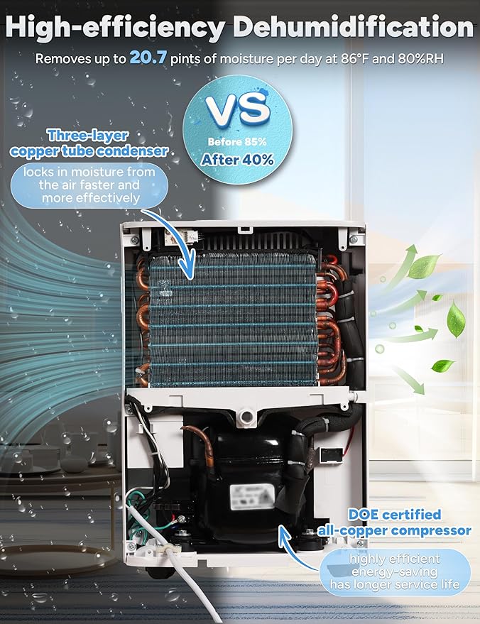 34 Pint Dehumidifier for Home up to 2500 Sq.Ft, Smart WiFi Dehumidifier with App & Voice Control, Dehumidifier with Drain Hose, Auto Defrost, 24H Timer, Quiet for Bedroom Basement Bathroom RV