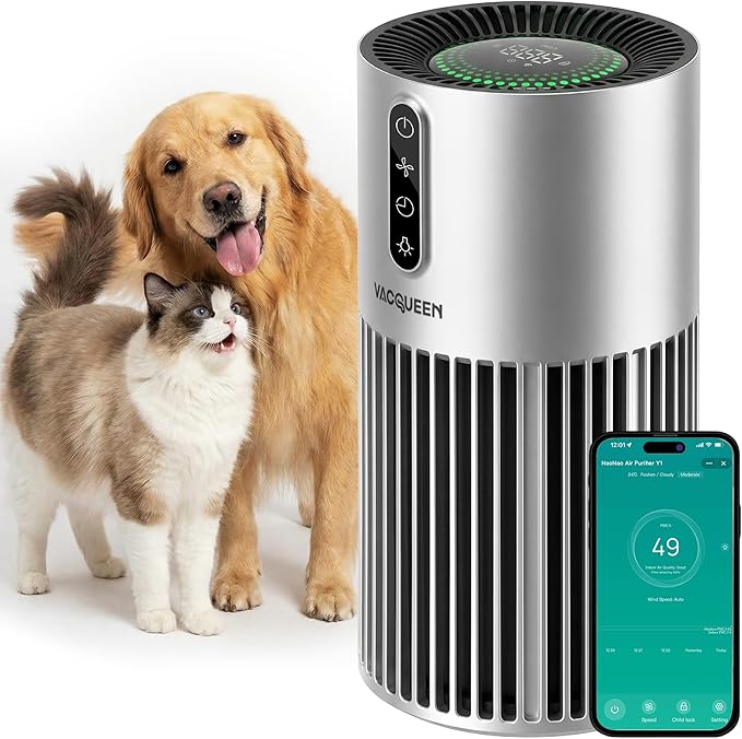 Smart Air Purifiers for Bedroom Home with Timer and Schedule, Cover 2200 Ft²and Quiet Sleep Mode, Washable Pre-Filter, WiFi HEPA Air Purifier For Remove Home Pets Odors, Smoke, Dust (Sliver)