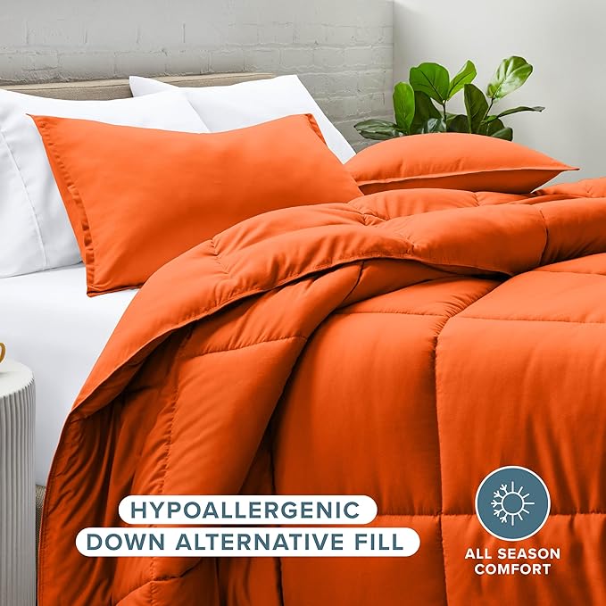 Bare Home Comforter Set - Full Size - Ultra-Soft - Goose Down Alternative - Premium 1800 Series - All Season Warmth (Full, Orange)