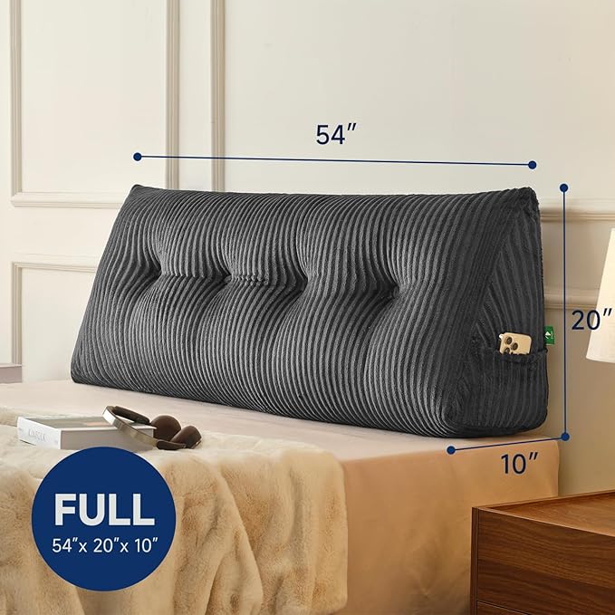 Z-hom Large Headboard Pillow Full, NO ROLL Pillow, Wedge Pillow Headboard for Sitting Up in Bed, Backrest Support Triangular Cushion for Reading, Gap Pillow w/Removable Washable Cover,Grey