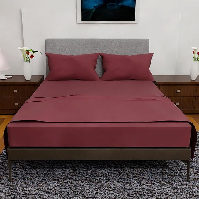 Full Size Bed Sheets – 4Pcs Bed Sheets Full Size Set, Deep Pocket, Double Brushed Microfiber, Fade Resistant, Soft & Breathable for Cozy and Comfortable Sleep(Burgundy)