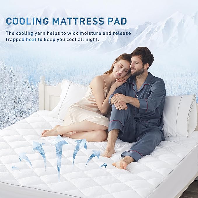 Sunflower Cooling Quilted King Mattress Protector, Mattress Pad Chill Soft, King Mattress Cover, 18-22" Extra Deep Pocket Thin Version, Machine Washable Durable