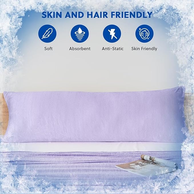 HOMFINE Cooling Pillowcase Body Size - Double Side Q-Max 0.439 Cooling Fiber for Pillow Protector, Breathable Long Cold Pillow Cover for Hot Sleeper Night Sweat Hidden Zipper, 1 Pack (20"x54", Purple)