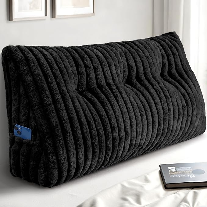 Headboard Pillow Twin XL, Triangular Wedge Pillow Headboard, Cushion Headboards Reading Pillows, Backrest Pillows for Sitting in Bed or Working with Removable Cover, Black