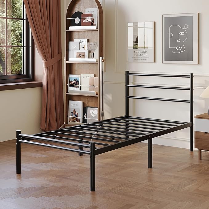 Yicensen Twin Bed Frames with Headboard and Footboard, 14 Inch Metal Platform Twin Size Bed Frame with Steel Slat Support, No Box Spring Needed, Noise Free, Easy Assembly, Black