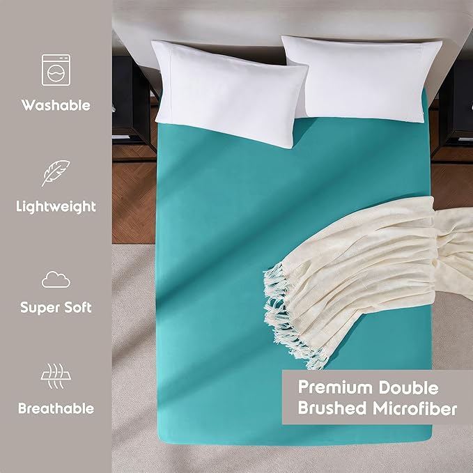 Nestl 4 Pack Teal Fitted Sheet Extra Deep Pocket, Hotel Luxury TwinFitted Sheet Only Easily Fits 18 to 24 Inch Mattress, Super Soft, Wrinkle-Free and Breathable with Corner Straps