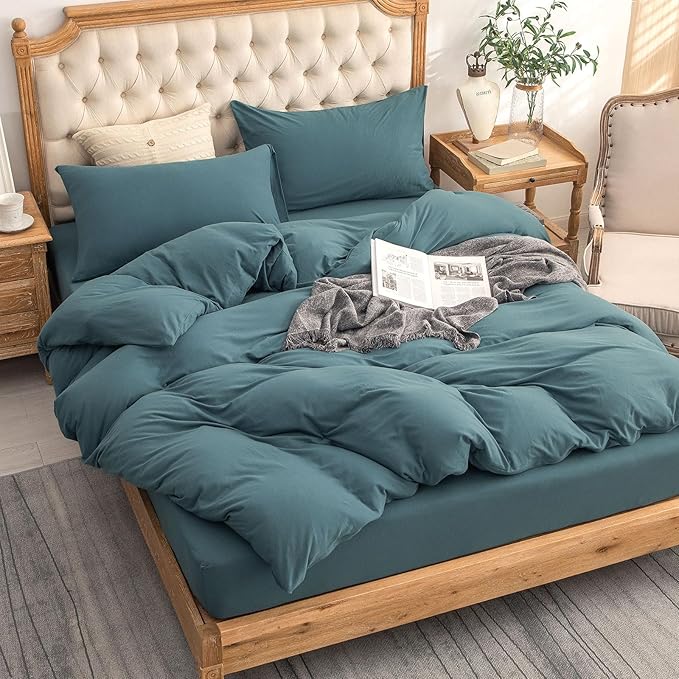 PURE ERA Jersey Knit Duvet Cover Set 100% T-Shirt Cotton Super Soft Comfy 3pc Bedding Set with Zipper Closure (Solid Cerulean Blue, Full)