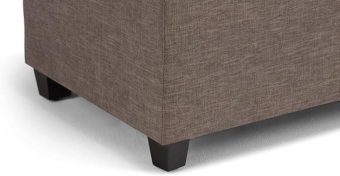 SIMPLIHOME Sienna Storage Ottoman Bench - 33 inch Wide Upholstered Linen Look Fabric Rectangle Storage Ottoman Bench in Tanners Brown, Transitional Tufted Ottoman for Living Room with Lift Top