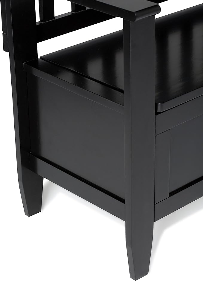 SIMPLIHOME Brooklyn Entryway Storage Bench - 48 inch Wide Solid Wood Hallway Bench in Black, Contemporary Mudroom Bench for Entry or Foyer with Lift-Up Lid and Spacious Hidden Storage