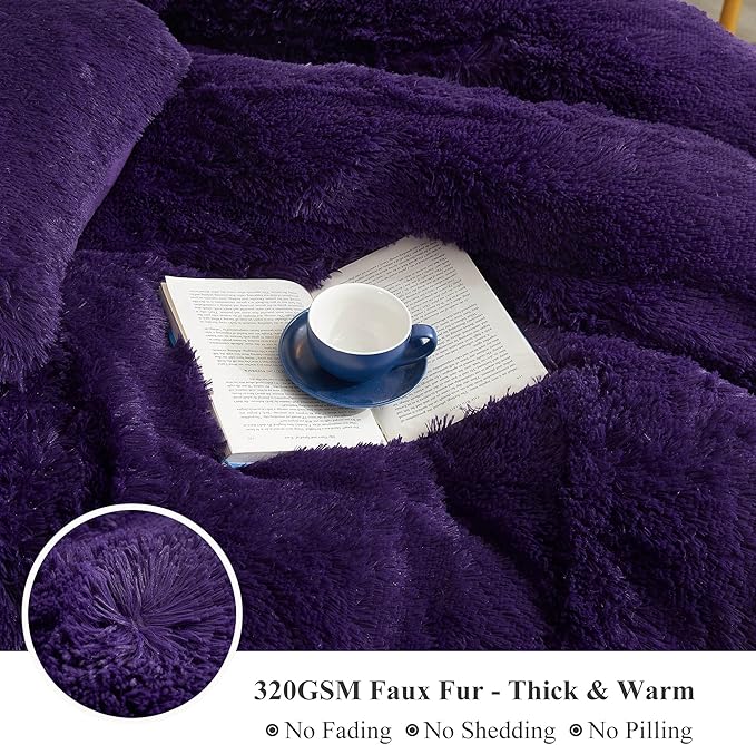 XeGe Soft Plush Body Pillow Cover, 20x54 Big Fluffy Body Pillowcase, Boho Faux Fur Fuzzy Long Decorative Pillow Sham for Bedroom Sofa Couch, Solid Shaggy Bed Pillow Case Purple