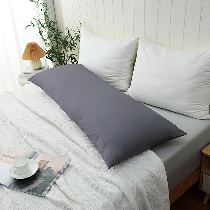 100% Cotton Soft Body Pillow Protectors with Invisible Zipper 20X54 Inches Body Pillow Cases, 600 Thread Count Soft Pillow Cases, Dark Grey Color 1-Pack