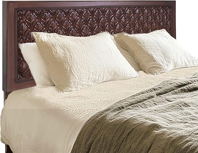 COTTON CRAFT Solid Wood Sturdy Queen Headboard - Compatible with All Bed Frames - Intricate Hand Carved - Bohemian Transitional - Beautiful for Any Bedroom - Taj - Antique Brown