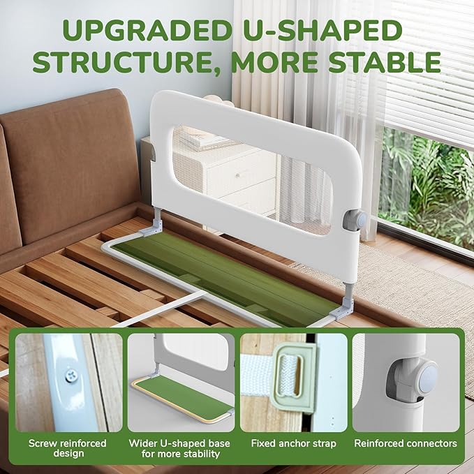 Bed Guard Rail for Toddlers - 47" Adjustable Heights & Folding up Portable Bed Railing for Baby - Toddler Bed Rails Guard for Crib, Twin, Bunk,Full Size, Queen & King Bed (White)