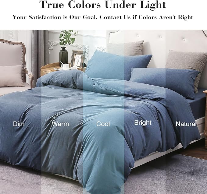 PURE ERA Jersey Knit Duvet Cover Set 100% T-Shirt Cotton Super Soft Comfy 2pc Bedding Set with Zipper Closure (Heather Navy Blue,Twin)
