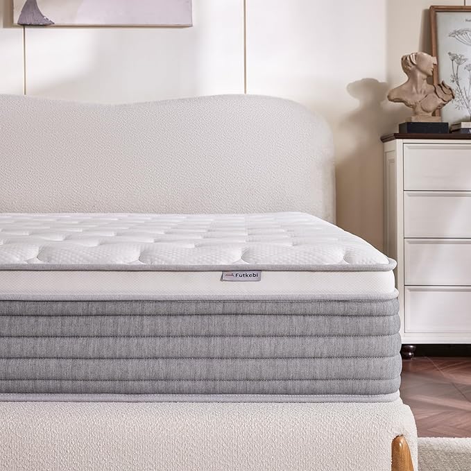 12 Inch King Mattress, Comfort Foam & Pocket Coil Hybrid Mattress in a Box, Medium Firm Cooling Breathable Knit Cover, Motion Isolation & Edge Support, Gray & White