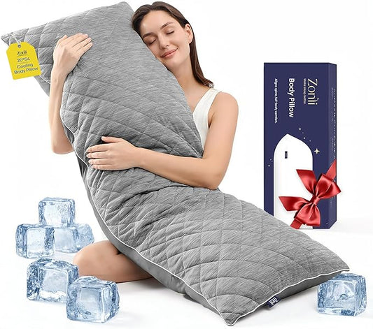 ZonLi Cooling Body Pillow for Adults Side Sleeper & Pregnancy - Memory Foam Insert Long Body Pillow 20 x 54 Inch with Washable Pillowcase, Gift for Men Women Grey