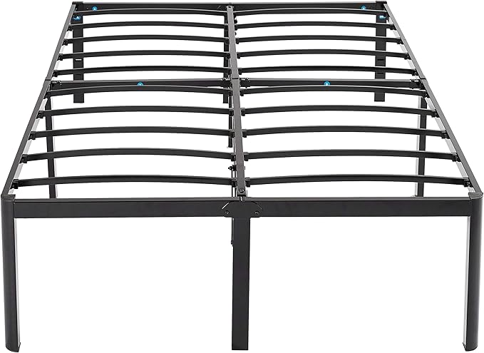 Amazon Basics Heavy Duty Non-Slip Sturdy Bed Frame with Steel Slats, No Box Spring Needed, Noise Free, Easy Assembly, 18" H, Full, Black