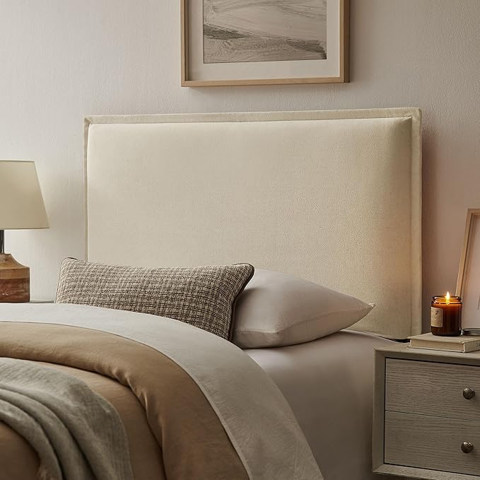 Modway Camille Twin Size Upholstered Linen Blend Headboard with Removable Slipcover – in Linen - Padded Pillow Style Headboard with Adjustable Mounting for Twin Beds